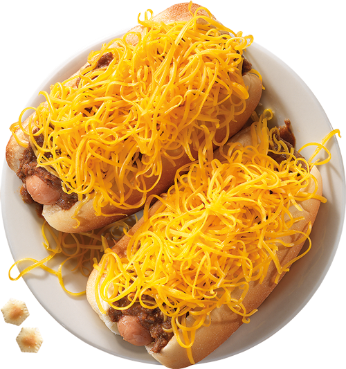 Cheese Coneys are served on freshly steamed buns