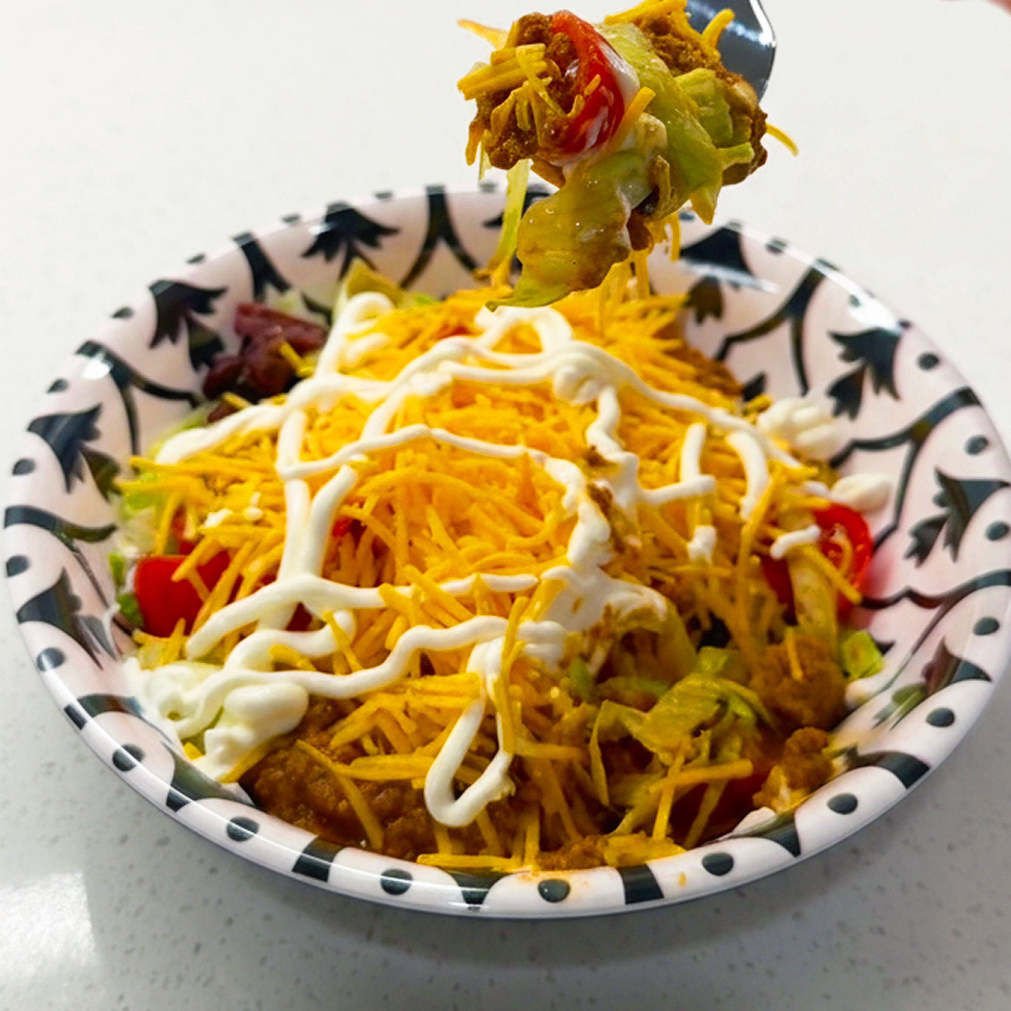 Taco Salad in glass bowl